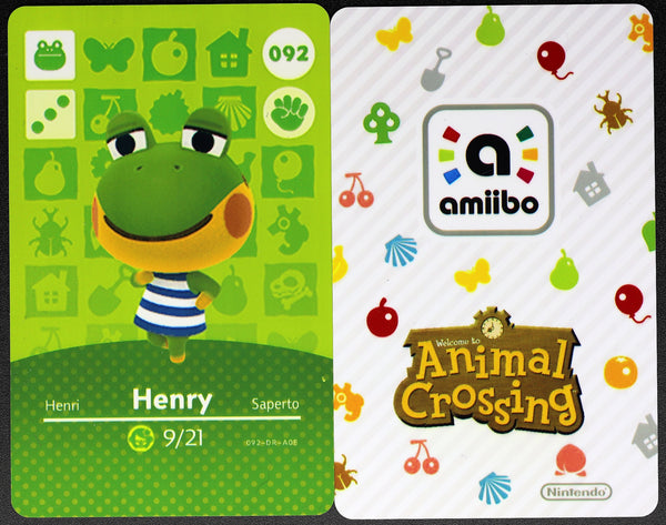 Carta Amiibo Animal Crossing Henry #092 – Serie 1, Autentica, Nuova Da Pacchetto Aperto, Mai Usata